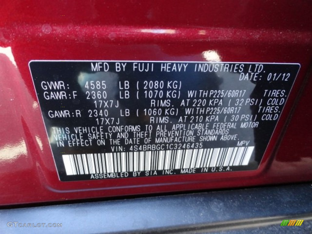 2012 Outback 2.5i Premium - Ruby Red Pearl / Off Black photo #15