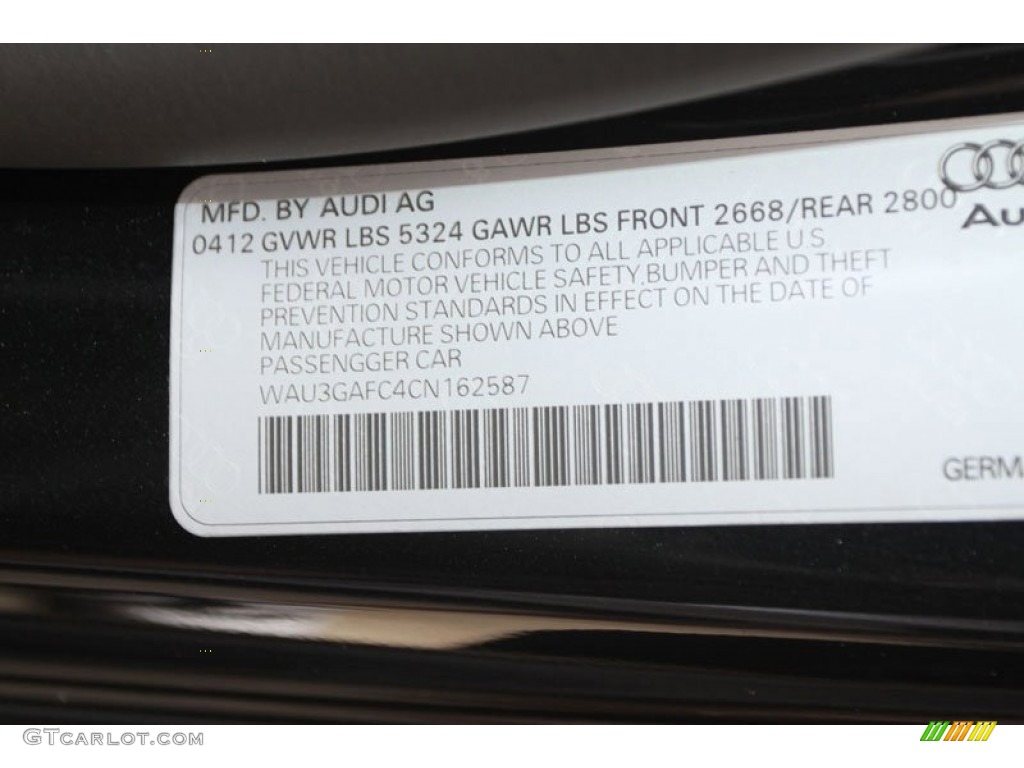 2012 Audi A7 3.0T quattro Prestige Info Tag Photo #65624586