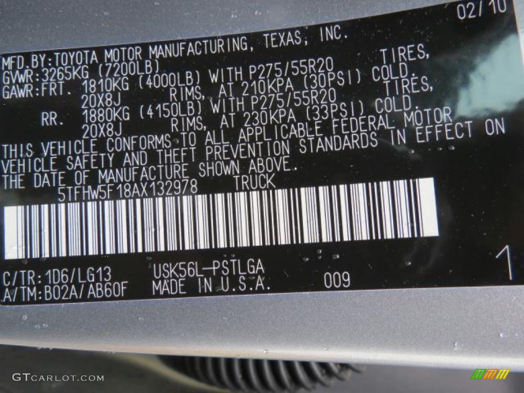 2010 Tundra Color Code 1D6 for Silver Sky Metallic Photo #65624853