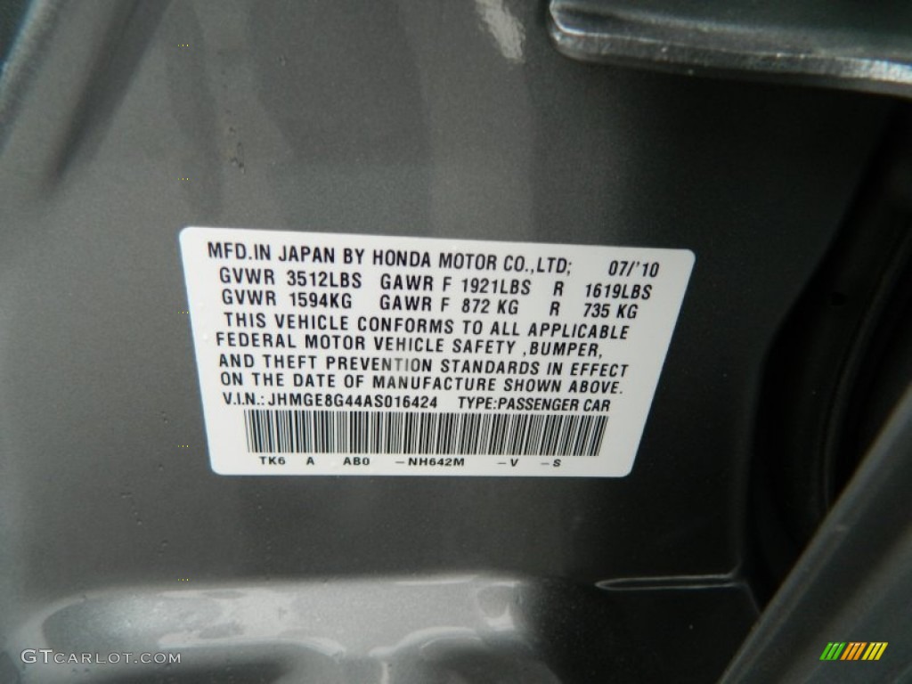 2010 Fit Color Code NH642M for Storm Silver Metallic Photo #65626048