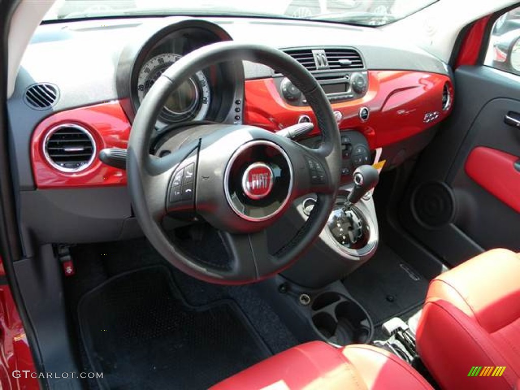 2012 Fiat 500 Lounge Pelle Rosso/Nera (Red/Black) Dashboard Photo #65628245