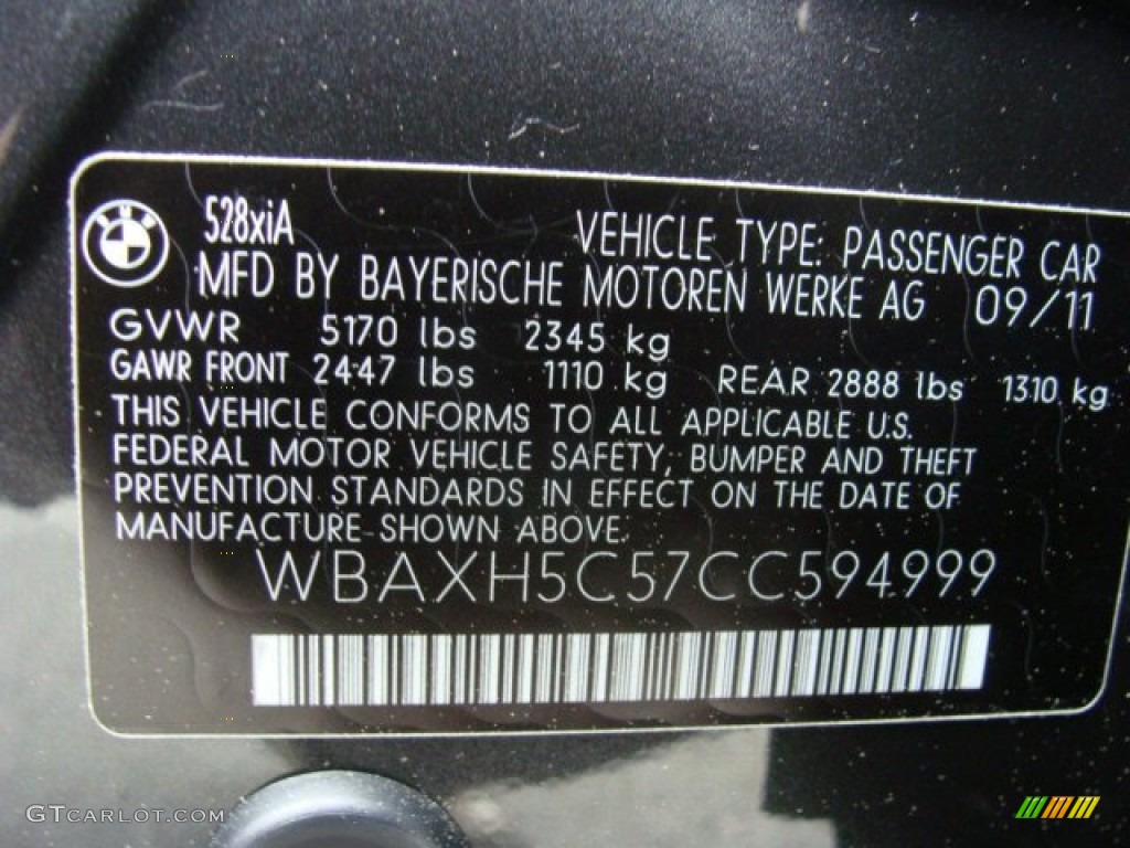 2012 5 Series 528i xDrive Sedan - Dark Graphite Metallic II / Black photo #34