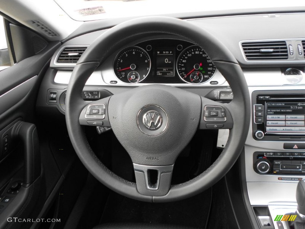 2013 Volkswagen CC Sport Plus Black Steering Wheel Photo #65634292