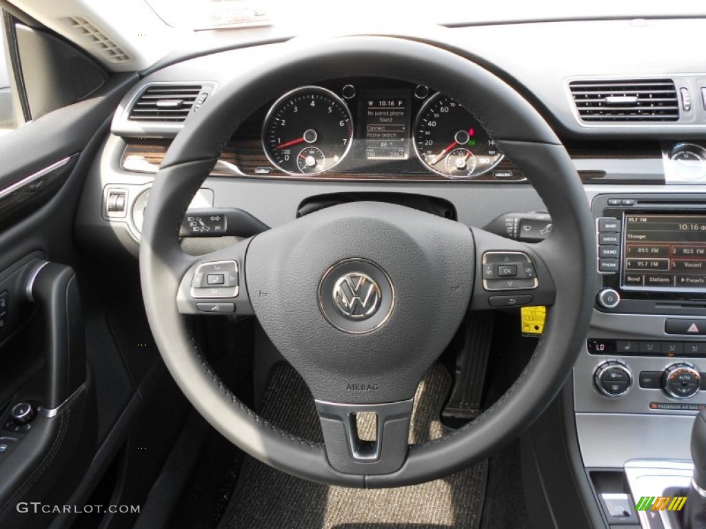 2013 Volkswagen CC V6 Lux Black Steering Wheel Photo #65634625