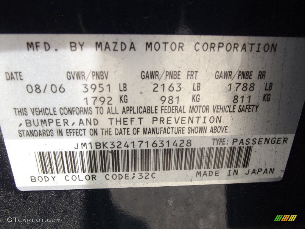 2007 MAZDA3 Color Code 32C for Phantom Blue Mica Photo #65638171