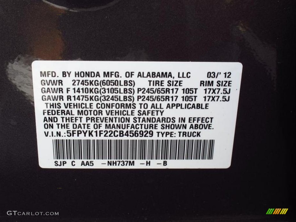 2012 Ridgeline Color Code NH737M for Polished Metal Metallic Photo #65641810