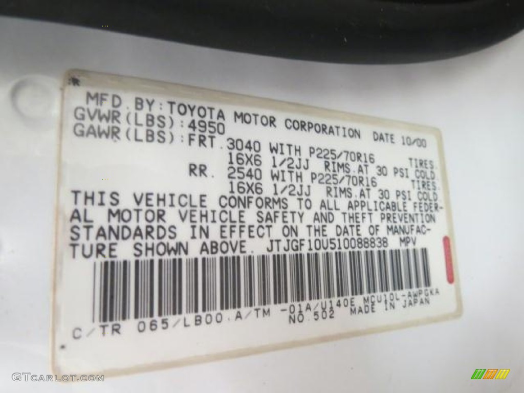 2001 Lexus RX 300 Color Code Photos