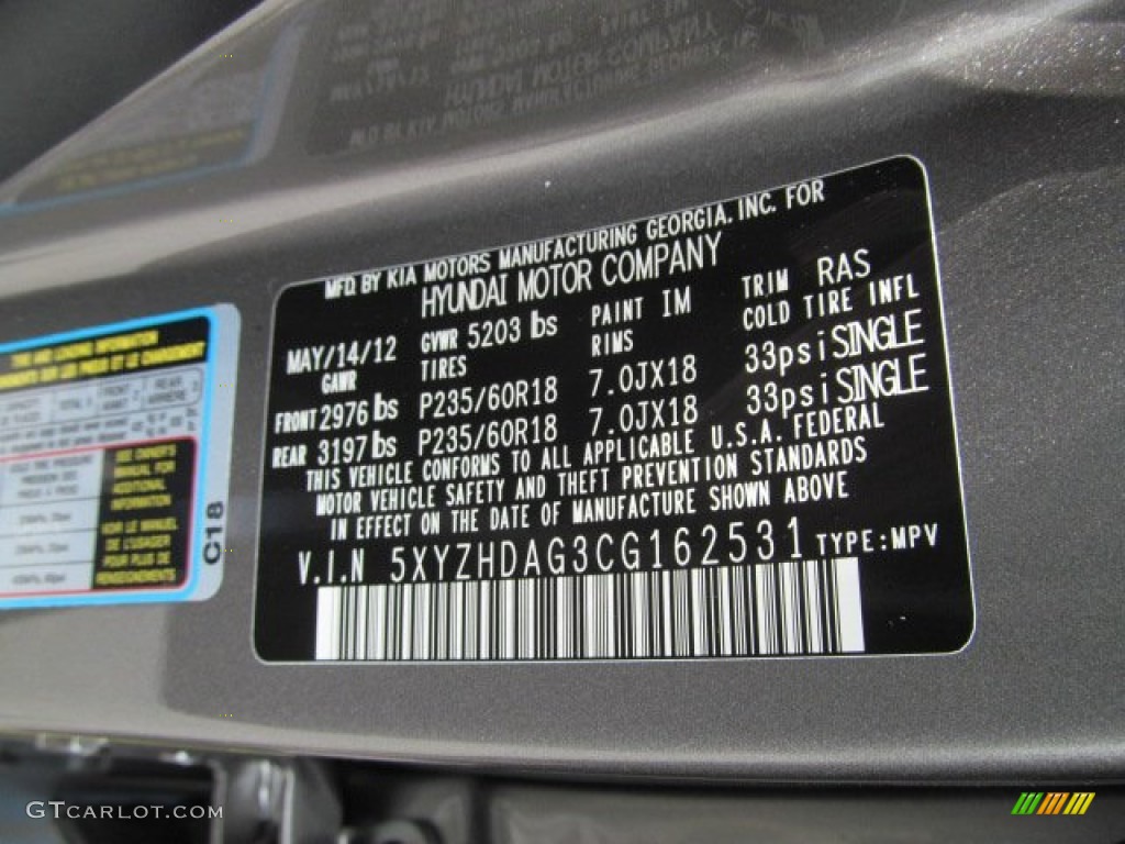 2012 Santa Fe SE V6 AWD - Mineral Gray / Cocoa Black photo #10