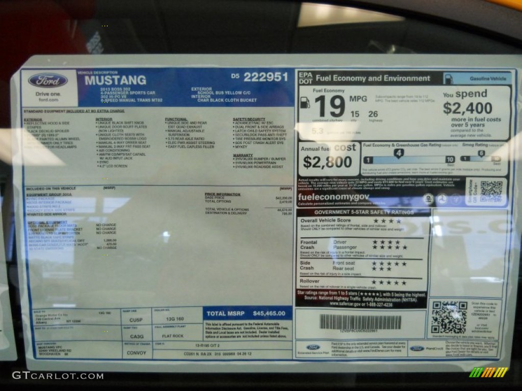 2013 Ford Mustang Boss 302 Window Sticker Photo #65676244