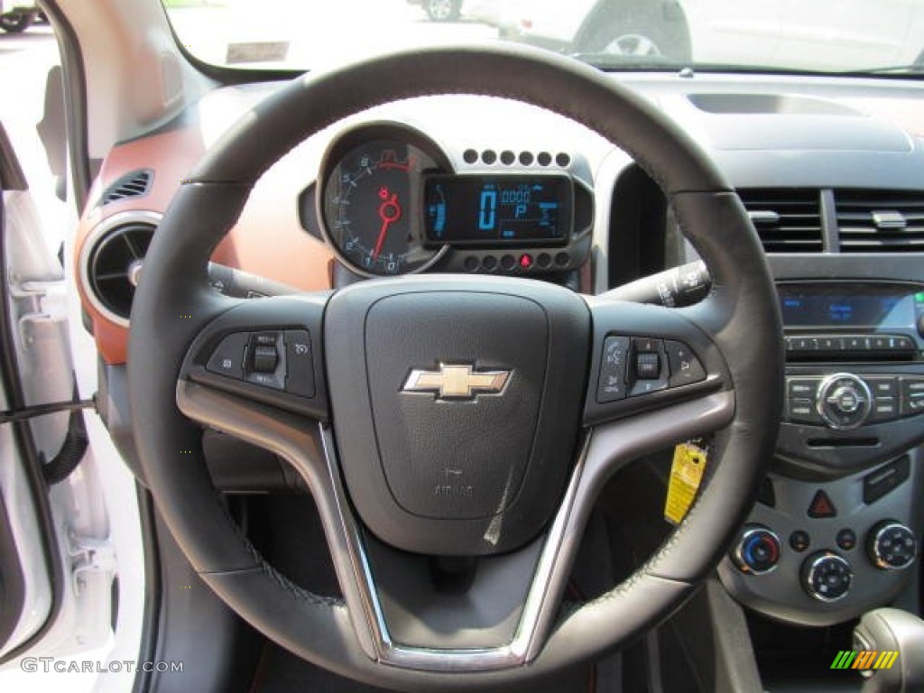 2012 Chevrolet Sonic LTZ Hatch Jet Black/Brick Steering Wheel Photo #65682501