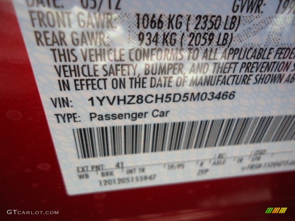 2013 MAZDA6 Color Code 41 for Fireglow Red Photo #65684211