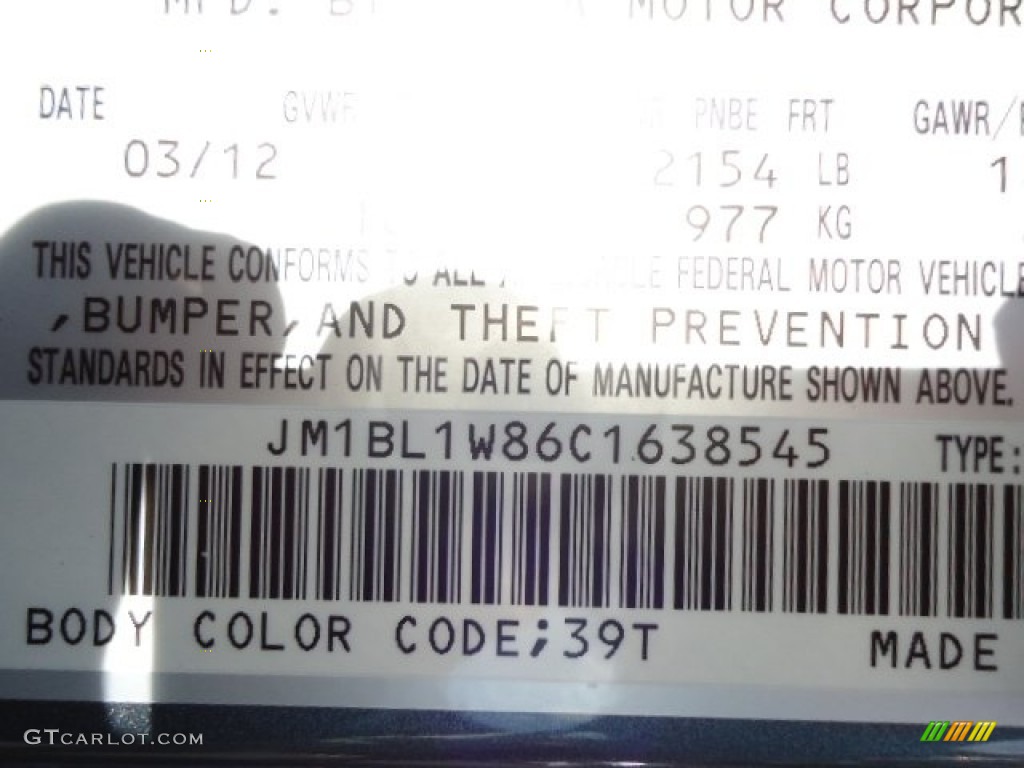 2012 MAZDA3 Color Code 39T for Dolphin Gray Mica Photo #65684912