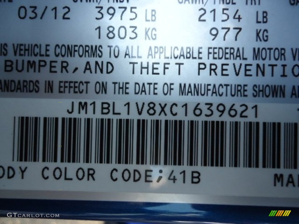 2012 MAZDA3 Color Code 41B for Sky Blue Mica Photo #65685474