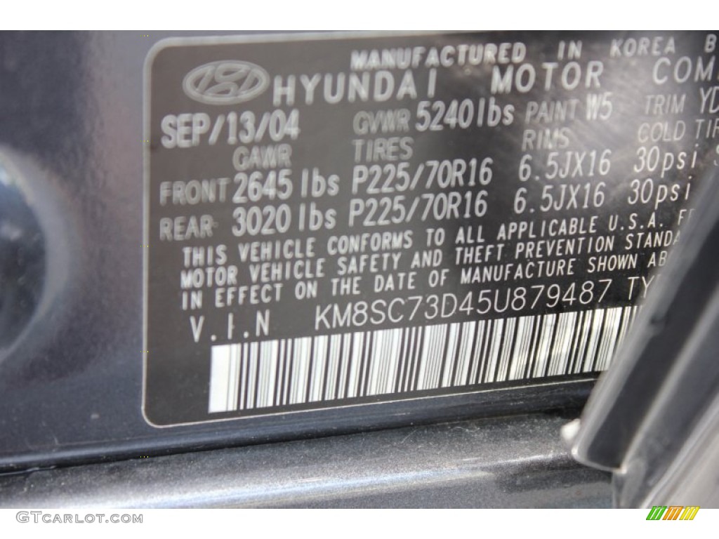 2005 Hyundai Santa Fe GLS 4WD Color Code Photos