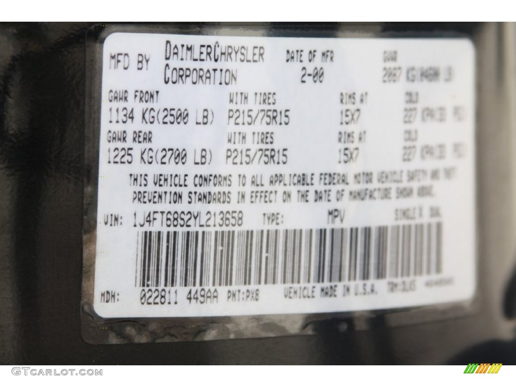 2000 Jeep Cherokee Limited Color Code Photos