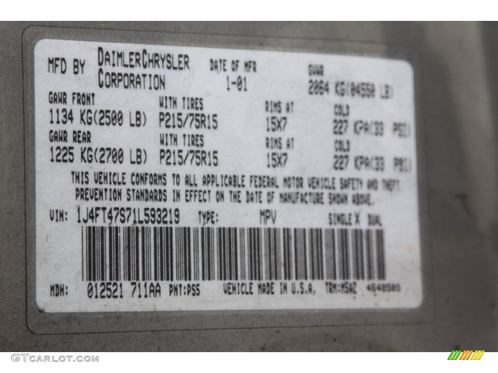 2001 Cherokee Color Code PS5 for Silverstone Metallic Photo #65696093