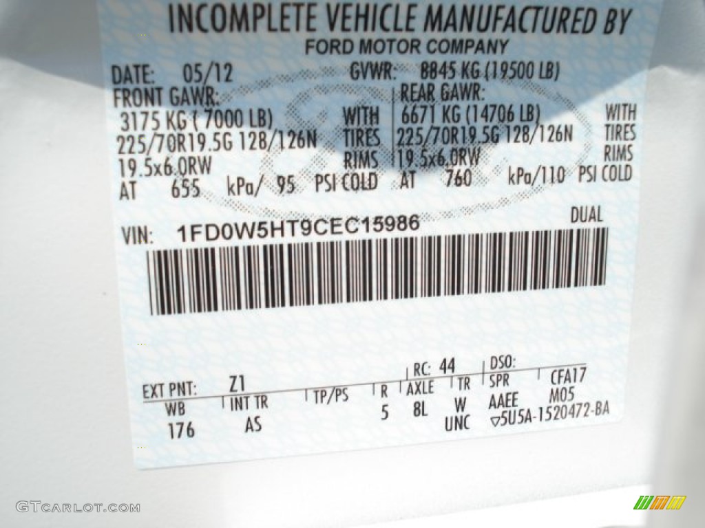2012 F550 Super Duty Color Code Z1 for Oxford White Photo #65703071