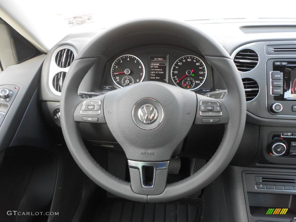 2012 Volkswagen Tiguan SEL Black Steering Wheel Photo #65706596