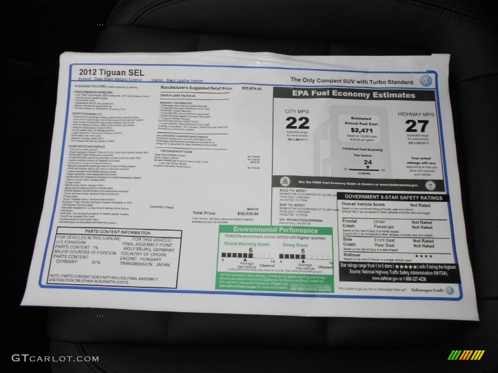 2012 Volkswagen Tiguan SEL Window Sticker Photos