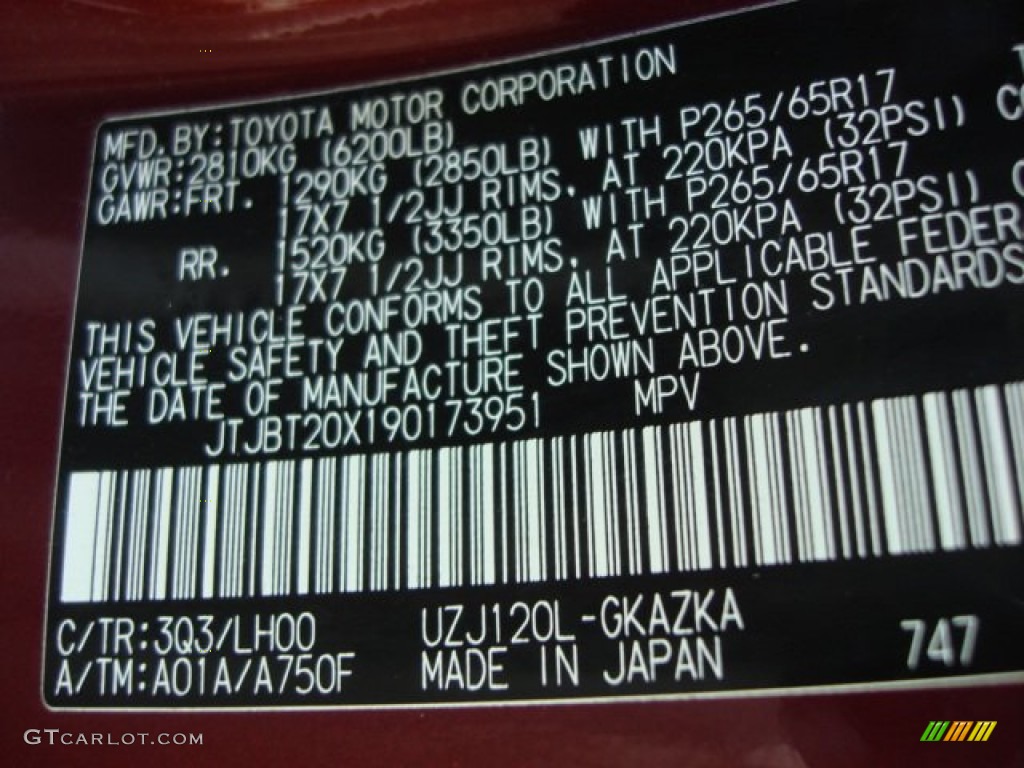 2009 GX Color Code 3Q3 for Salsa Red Pearl Photo #65710094