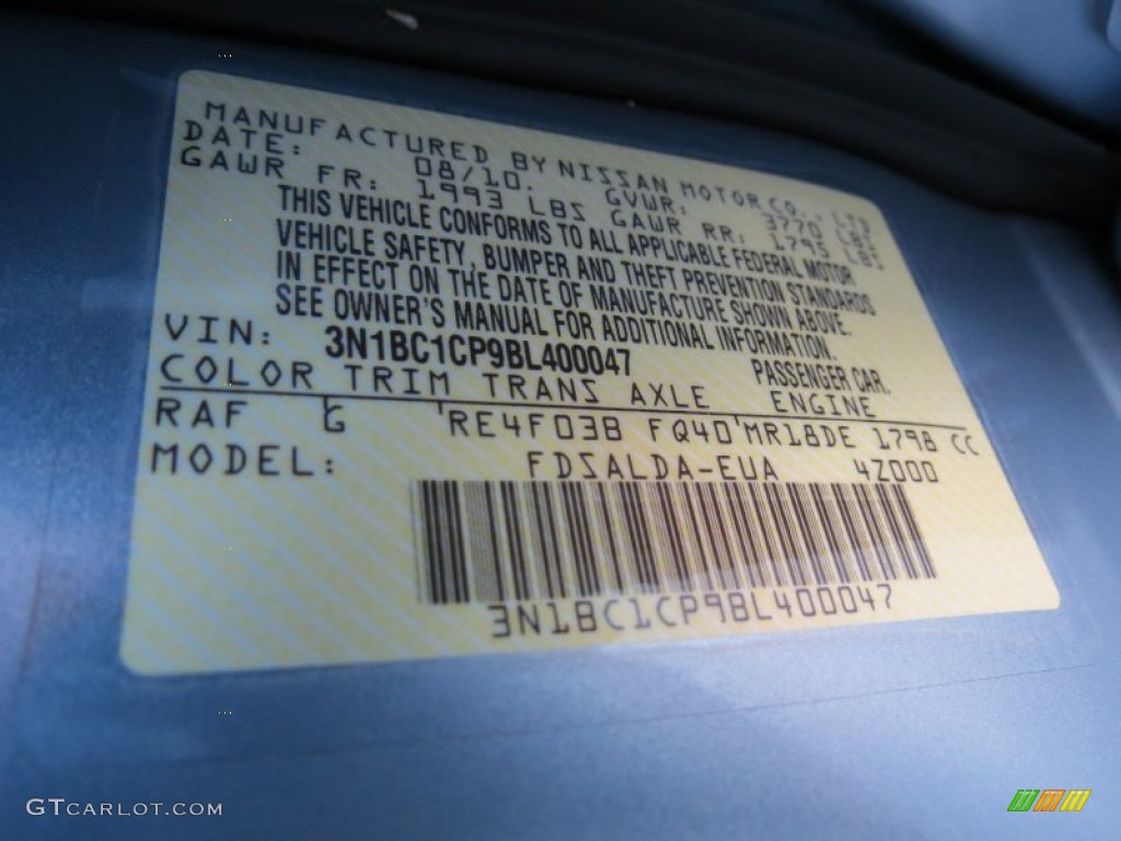 2011 Versa Color Code RAF for Arctic Blue Metallic Photo #65710775