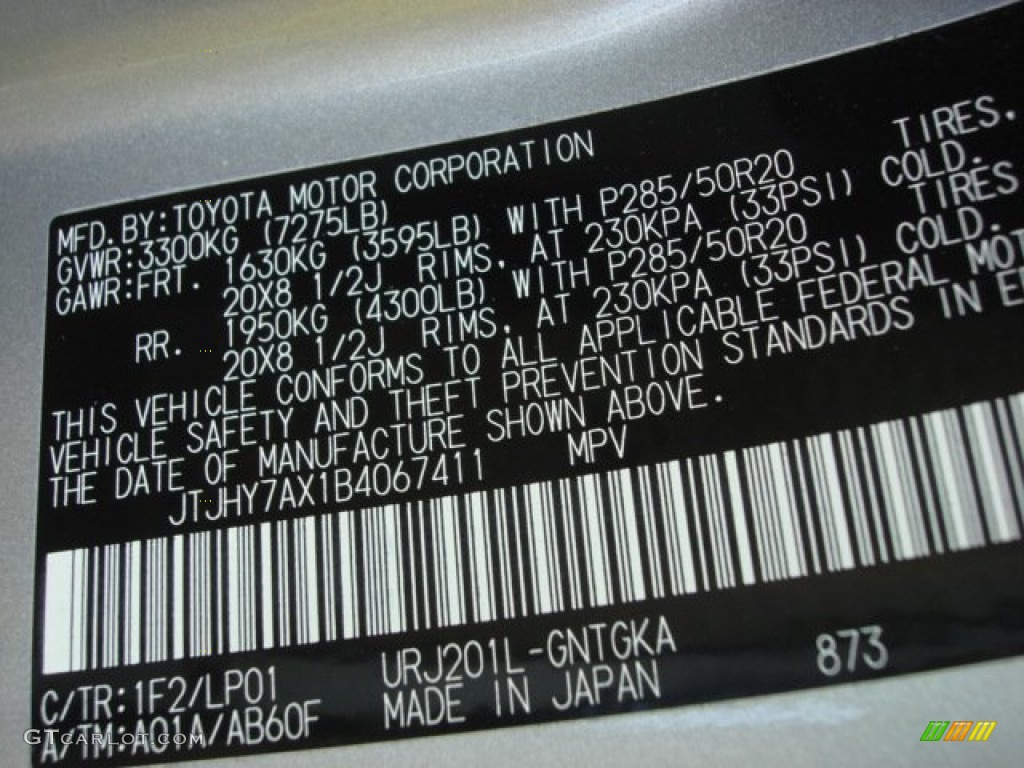 2011 LX Color Code 1F2 for Mercury Silver Metallic Photo #65711227