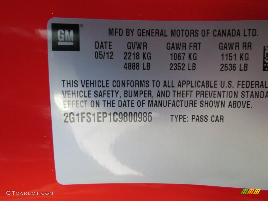 2012 Chevrolet Camaro ZL1 Info Tag Photo #65713412