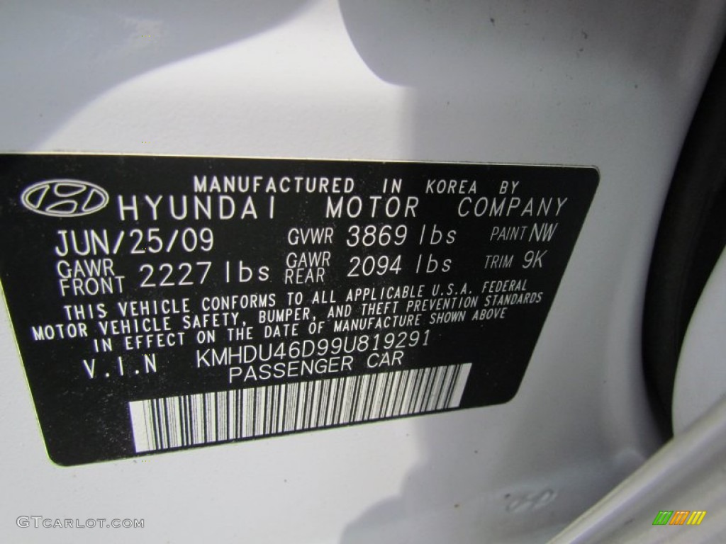 2009 Elantra GLS Sedan - Captiva White / Gray photo #12