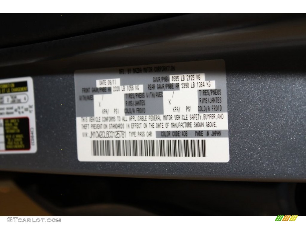 2012 MAZDA5 Color Code 40B for Clear Water Blue Metallic Photo #65718656