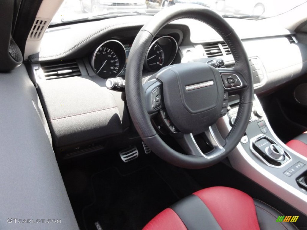 2012 Land Rover Range Rover Evoque Coupe Dynamic Dynamic Ebony/Pimento Steering Wheel Photo #65723396