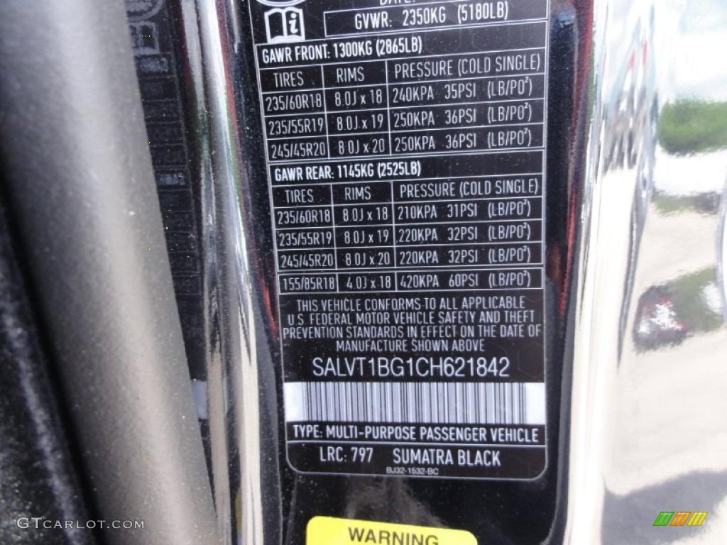 2012 Range Rover Evoque Color Code 797 for Sumatra Black Metallic Photo #65723660