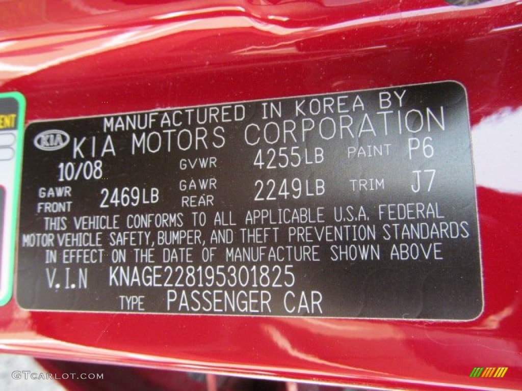 2009 Optima Color Code P6 for Ruby Red Photo #65724189