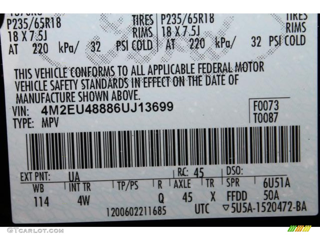 2006 Mountaineer Color Code UA for Black Photo #65733139