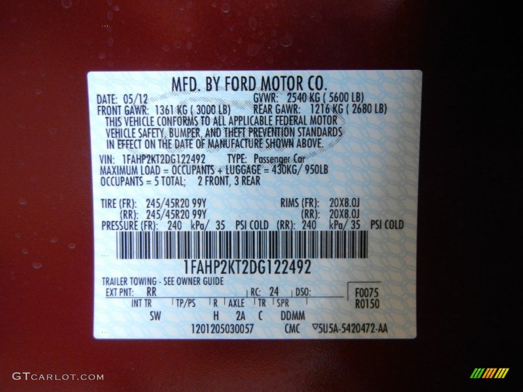 2013 Taurus Color Code RR for Ruby Red Metallic Photo #65743024