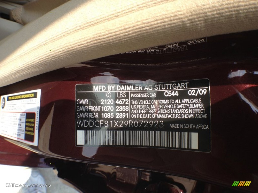2009 C Color Code 544 for Barolo Red Metallic Photo #65757748