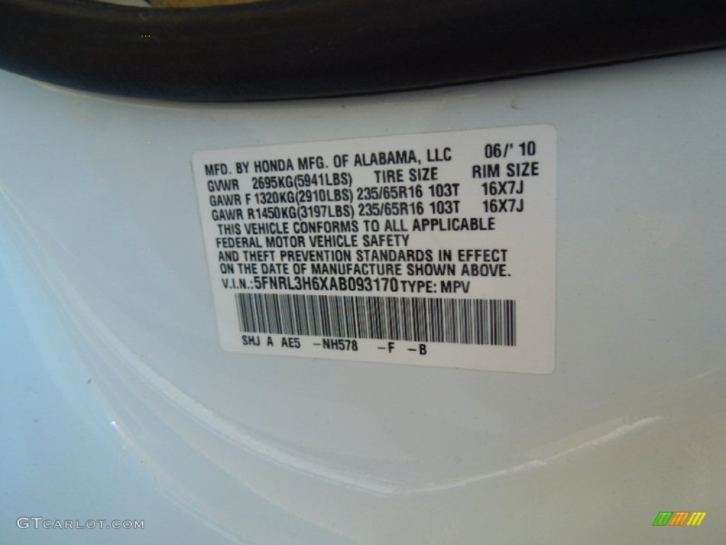 2010 Odyssey Color Code NH578 for Taffeta White Photo #65758957