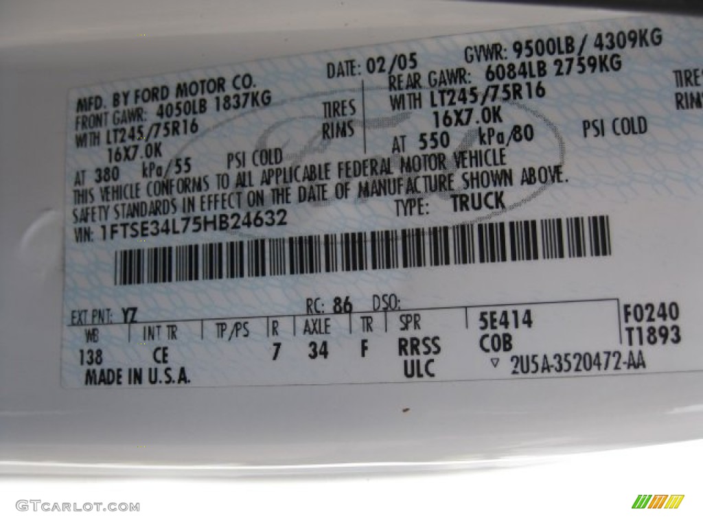 2005 E Series Van Color Code YZ for Oxford White Photo #65759887