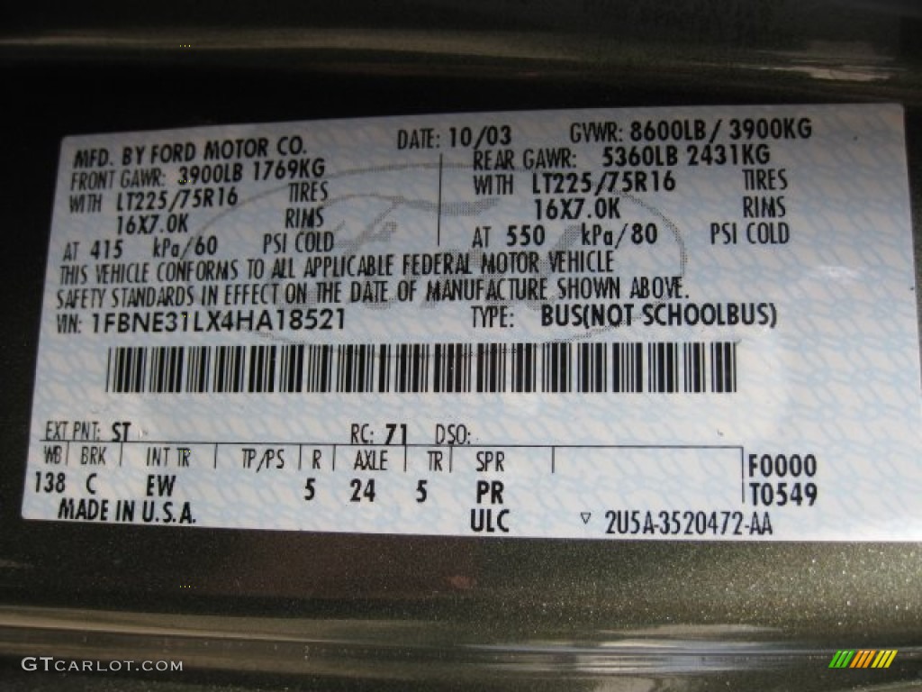 2004 E Series Van E350 Super Duty XLT Passenger - Estate Green Metallic / Medium Pebble photo #13