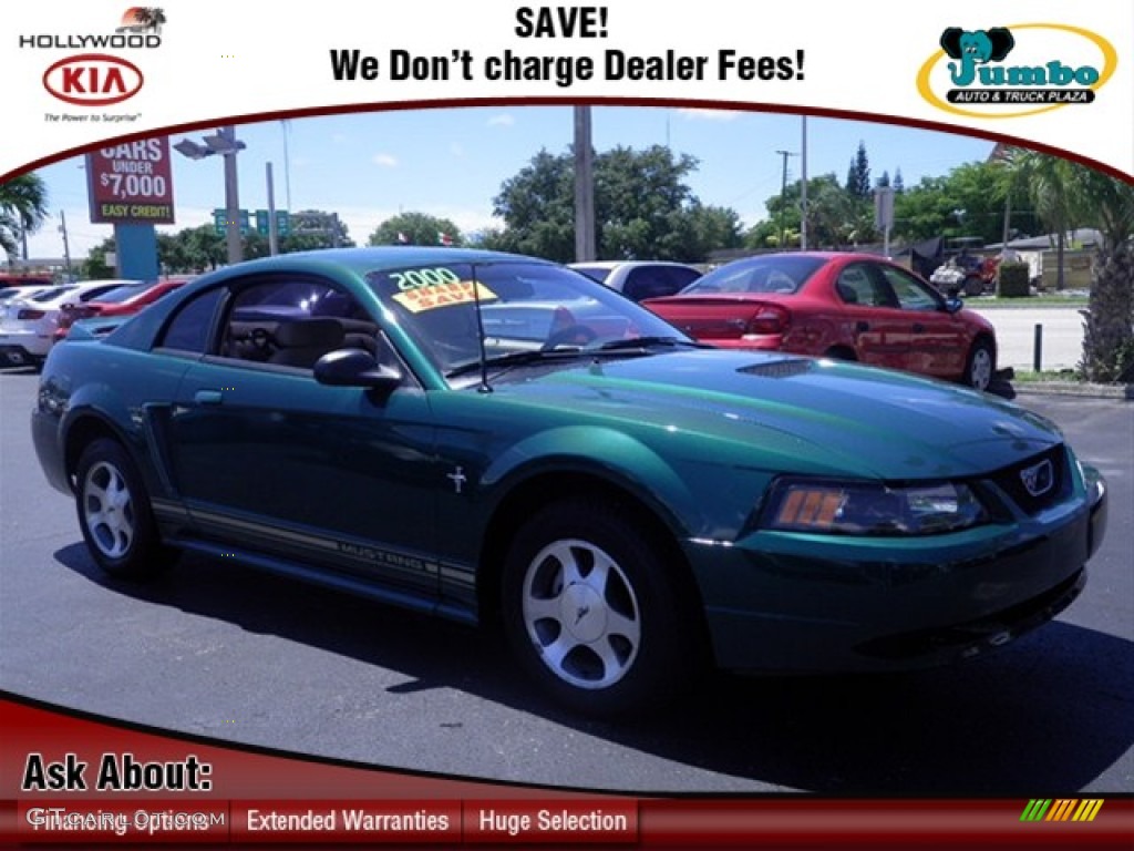 2000 Mustang V6 Coupe - Amazon Green Metallic / Medium Parchment photo #1