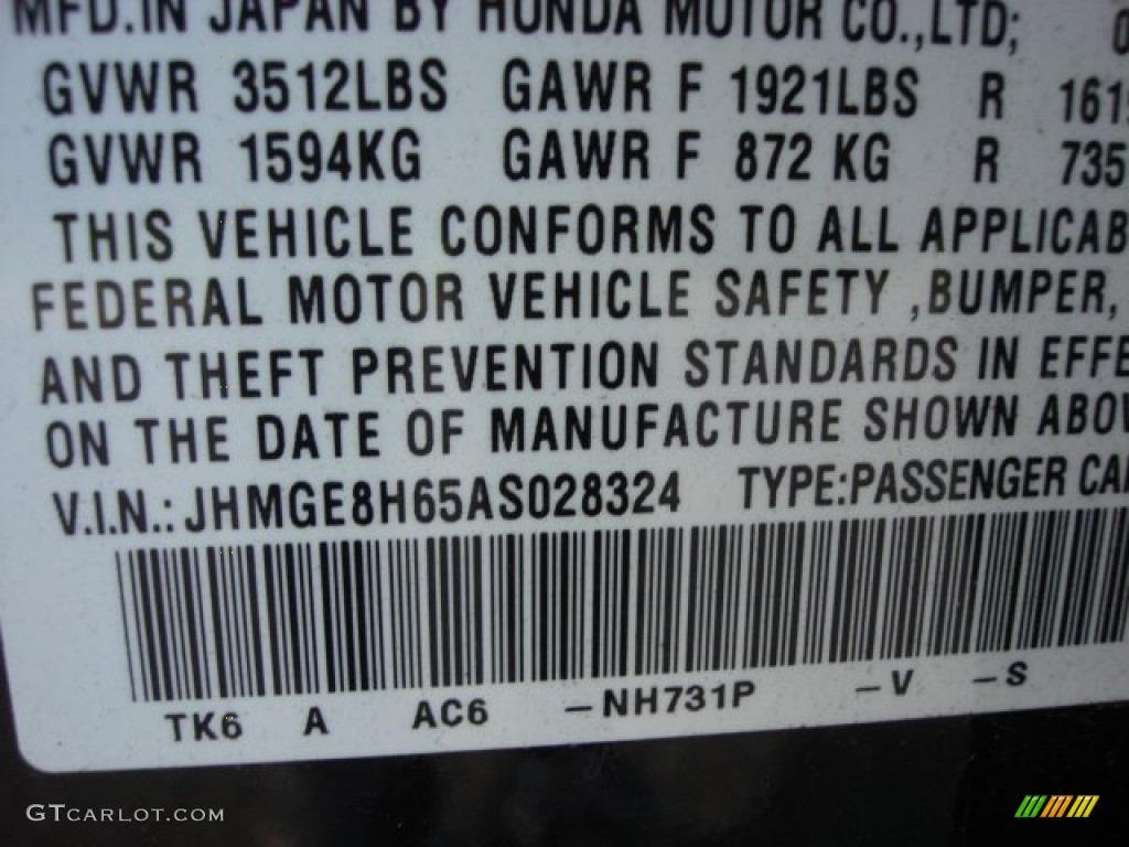 2010 Fit Color Code NH731P for Crystal Black Pearl Photo #65773483