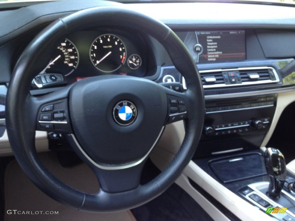 2009 BMW 7 Series 750Li Sedan Oyster/Black Nappa Leather Steering Wheel Photo #65773804
