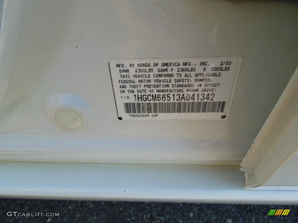 2003 Accord EX V6 Sedan - Taffeta White / Ivory photo #7
