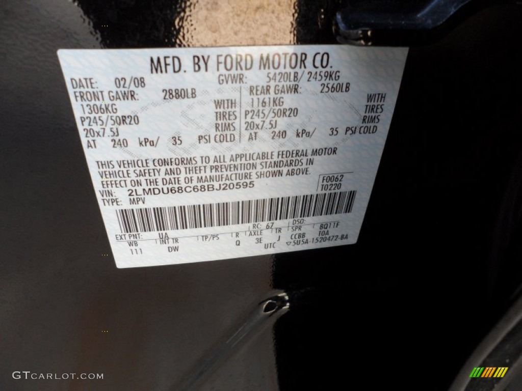 2008 MKX Color Code UA for Black Clearcoat Photo #65797112