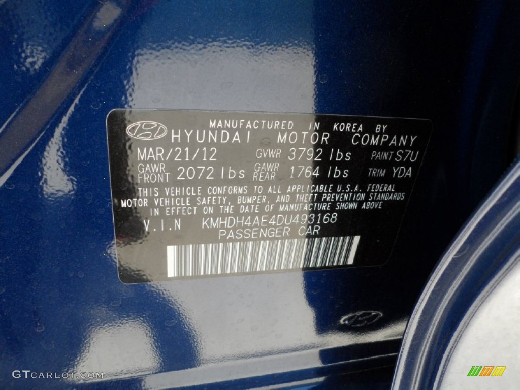 2013 Elantra Color Code S7U for Atlantic Blue Photo #65799056