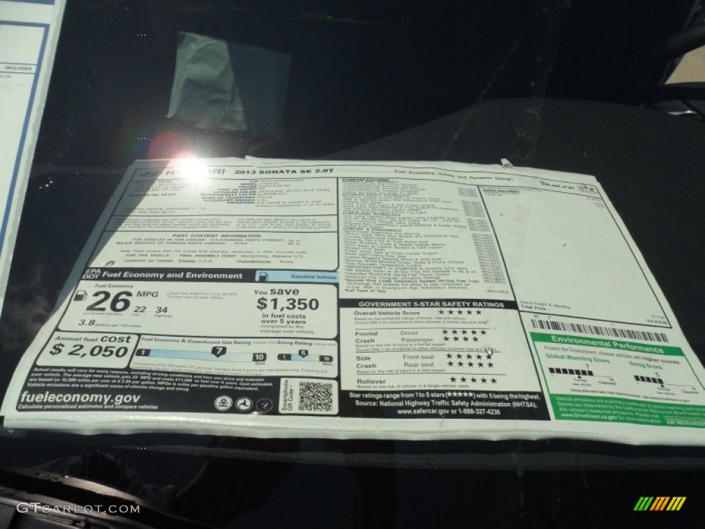 2013 Hyundai Sonata SE 2.0T Window Sticker Photo #65799626