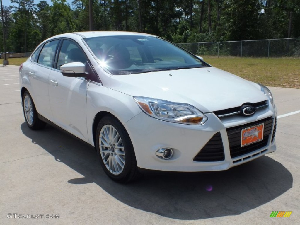 2012 Focus SEL Sedan - White Platinum Tricoat Metallic / Stone photo #1