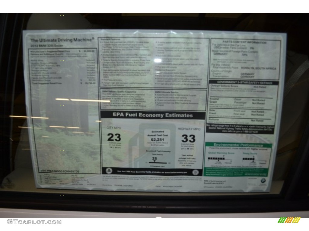 2012 BMW 3 Series 328i Sedan Window Sticker Photo #65806414
