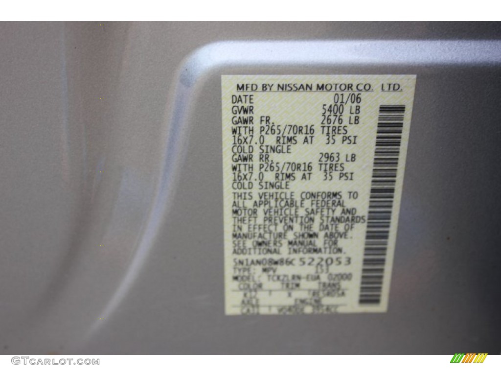 2006 Nissan Xterra S 4x4 Color Code Photos
