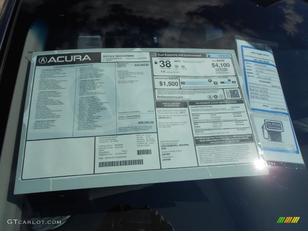 2013 Acura ILX 1.5L Hybrid Technology Window Sticker Photo #65820869