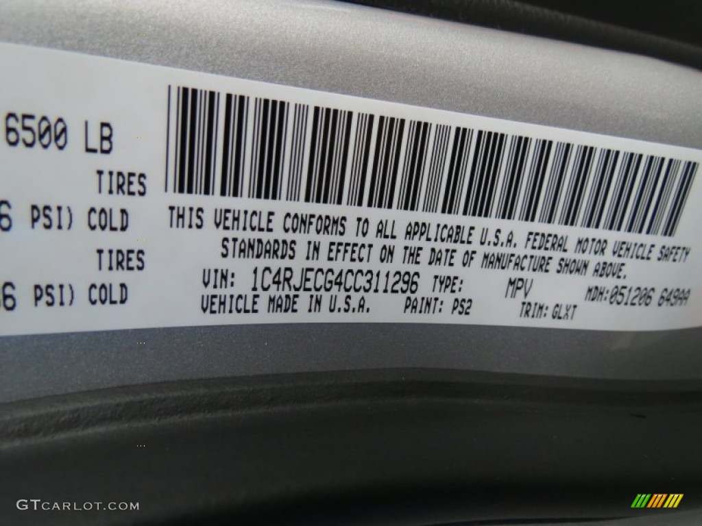 2012 Grand Cherokee Color Code PS2 for Bright Silver Metallic Photo #65823086